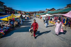 Mann mit Ziege auf einem Markt in Srinagar